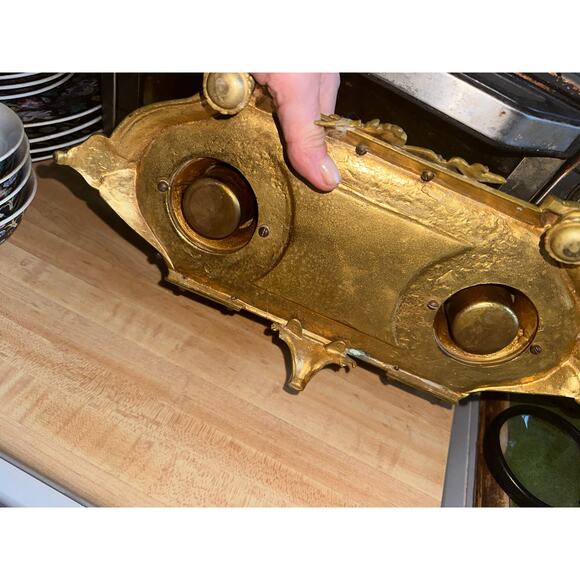 ANTIQUE 19TH CENTURY FRENCH BRASS DOUBLE INKWELL WITH GERMAN INSCRIPTION - Picture 11 of 11